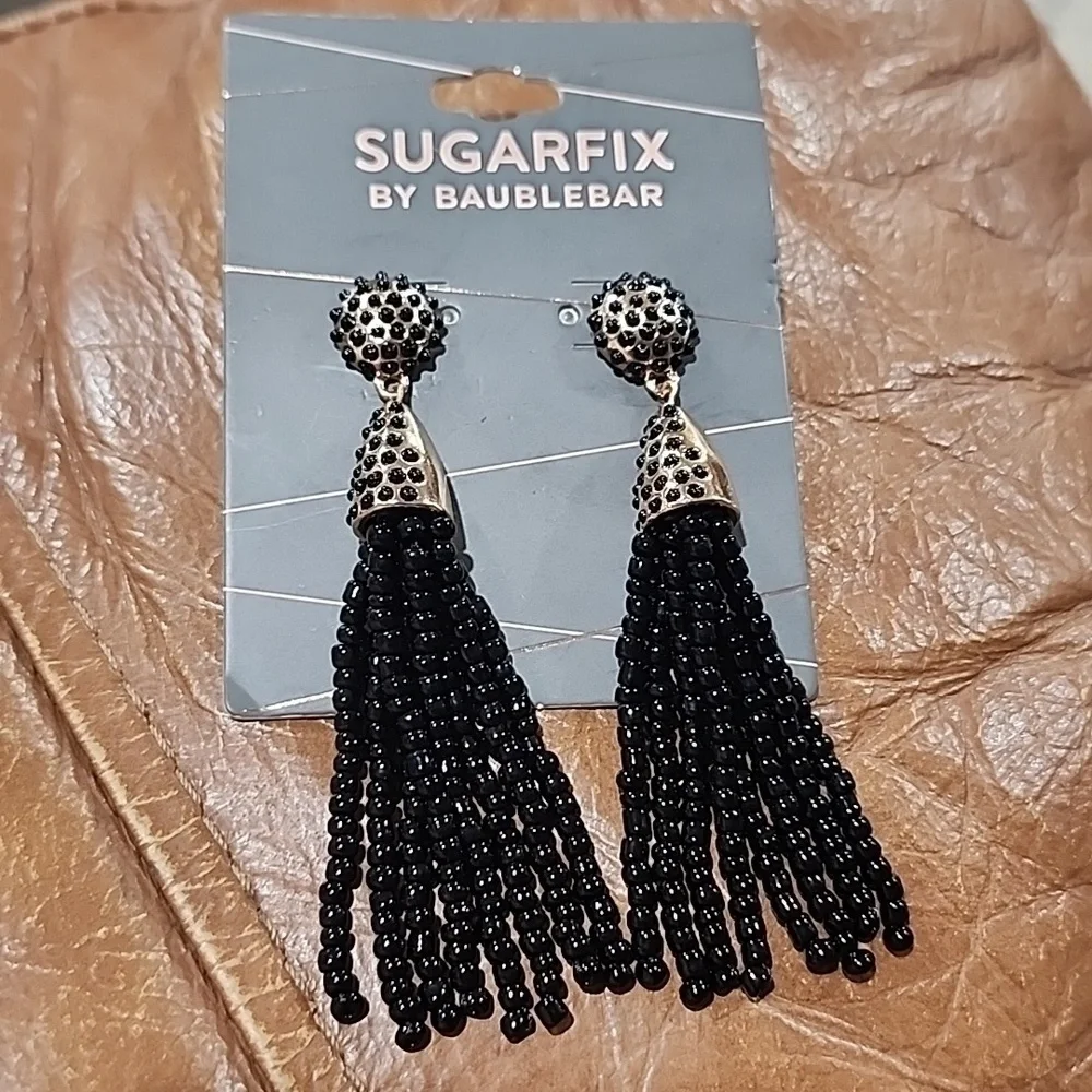 Sugarfix Baublebar Black Crystal Tassel Earrings NWT